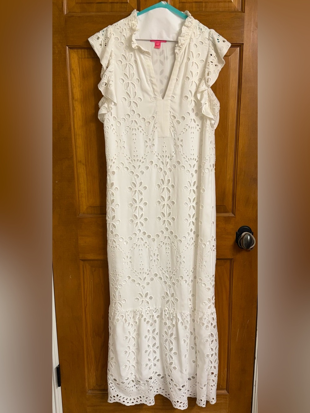 Lilly Pulitzer Cream Eyelet Flutter-Sleeve Maxi Dress